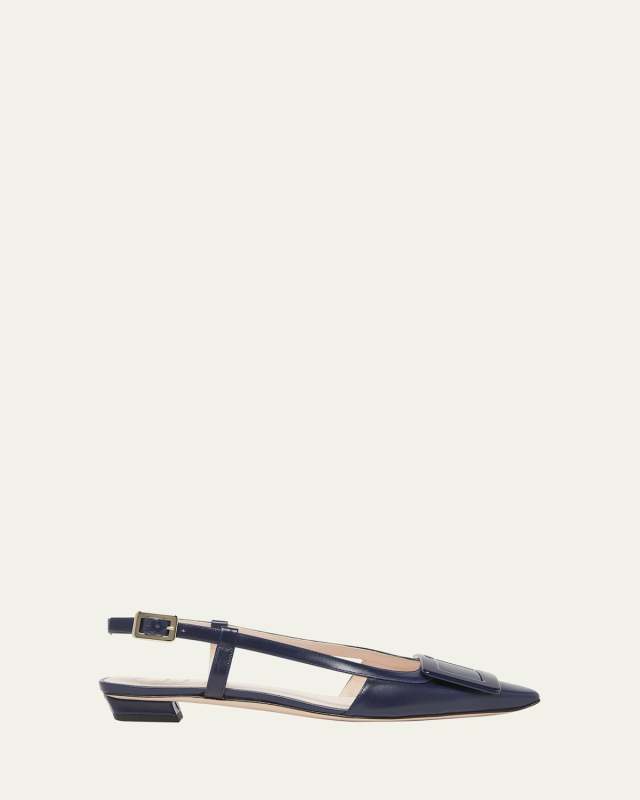 Belle Vivier Leather Buckle Kitten-Heel Slingback Pumps